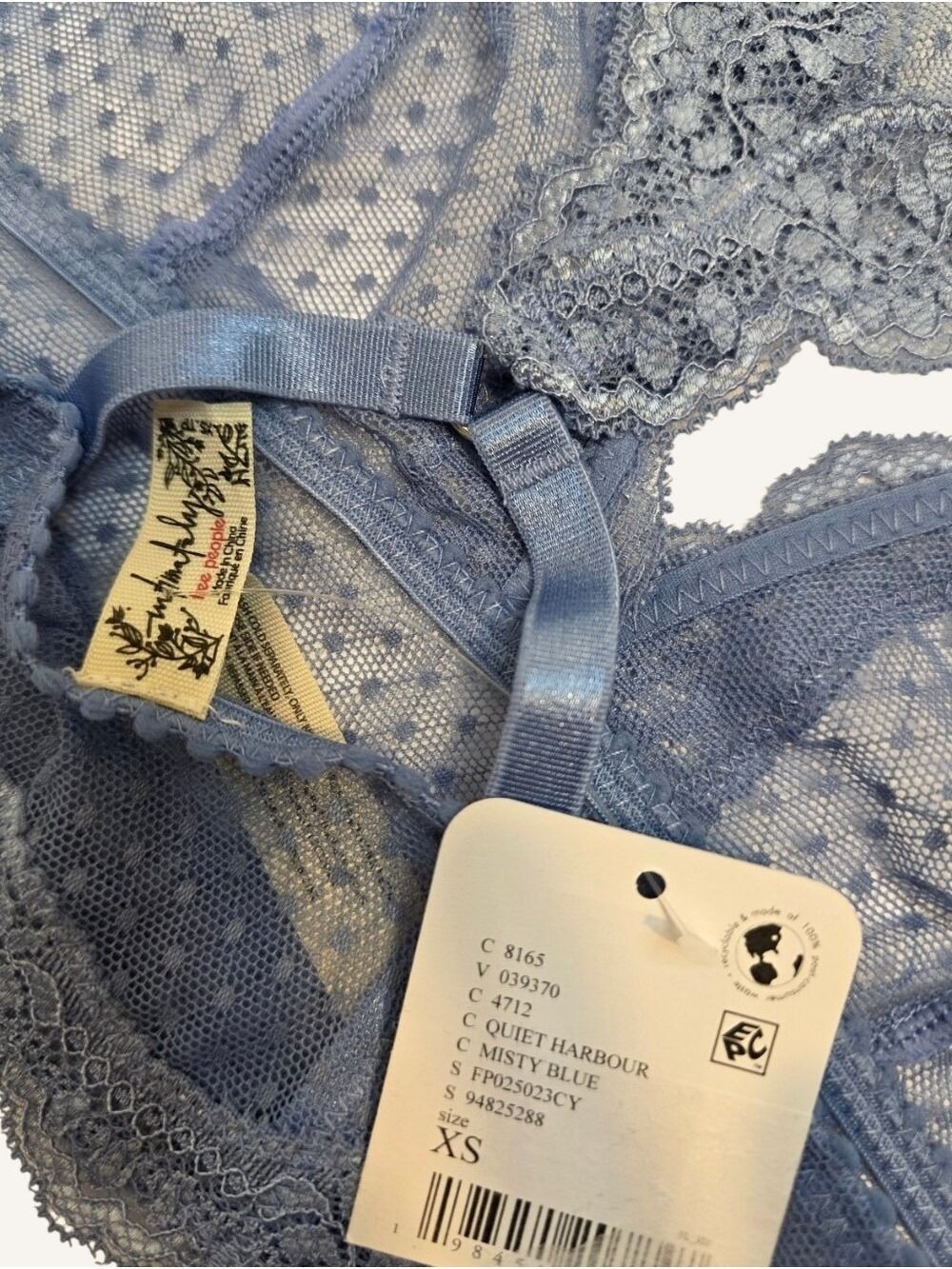 Free People Misty Blue Lace Mesh Longline Bralette XS Romantic Chic NWT - Picture 5 of 8